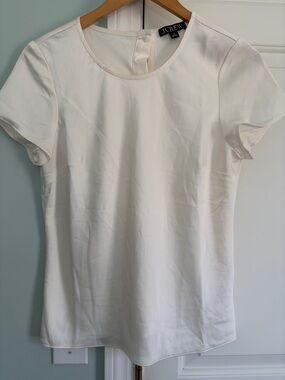 J. Crew White Silky crepe Short Sleeve Round Neck Top XS